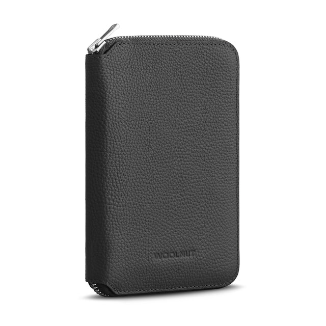 WOOLNUT Leather Travel Folio Wallet with Zipper for Passport, Boarding Pass & Cards black
