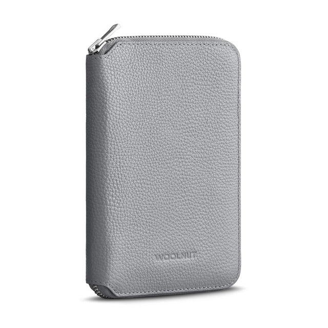 WOOLNUT Leather Travel Folio Wallet with Zipper for Passport, Boarding Pass & Cards grey