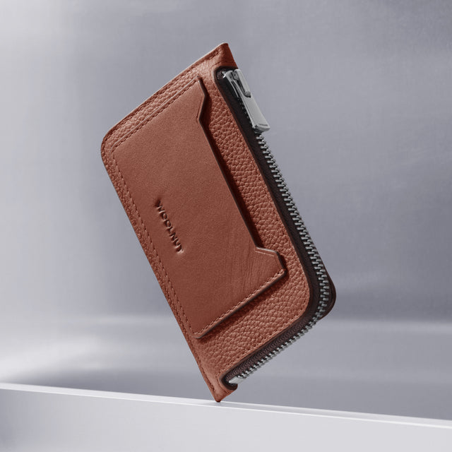 woolnut leather zipper wallet cognac