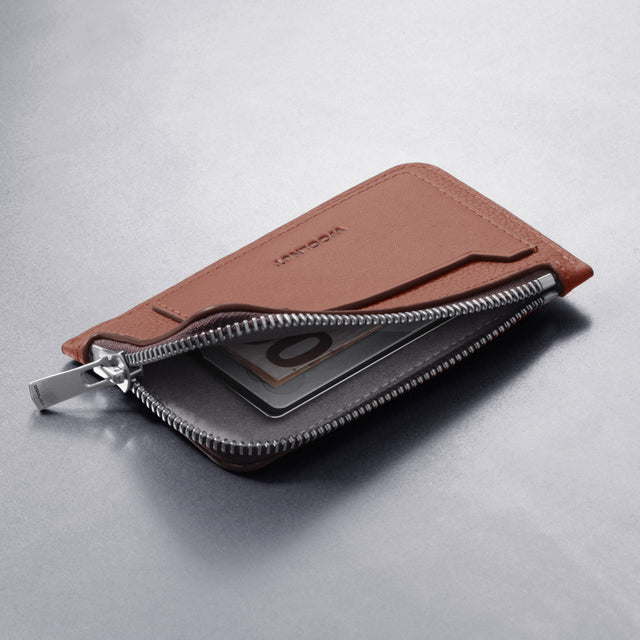 zipped leather wallet case cognac woolnut
