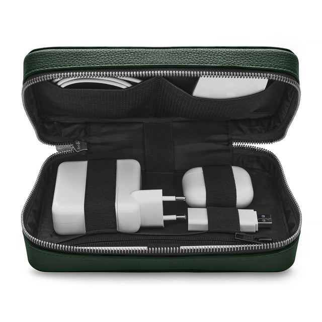woolnut tech organizer green leather