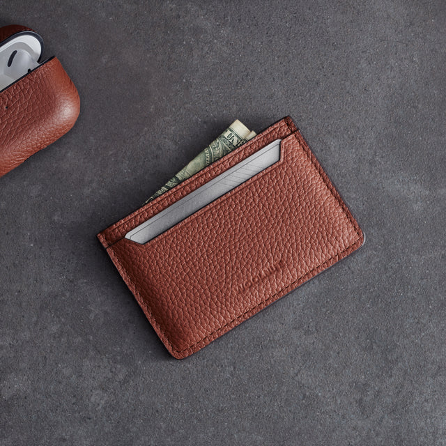 woolnut leather card holder cognac brown
