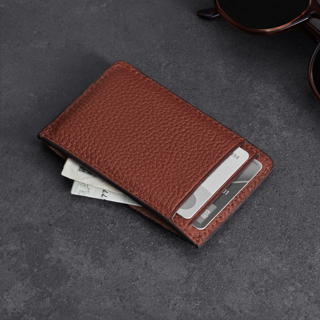 woolnut leather card holder cognac brown