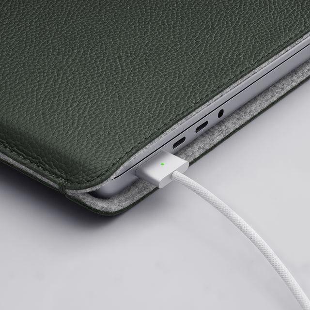WOOLNUT macbook pro 14 16 case sleeve leather wool green