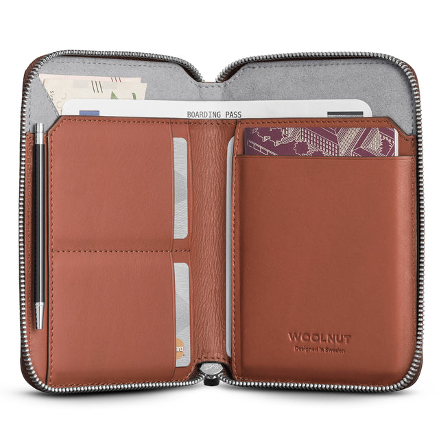 WOOLNUT travel folio case organizer leather cognac