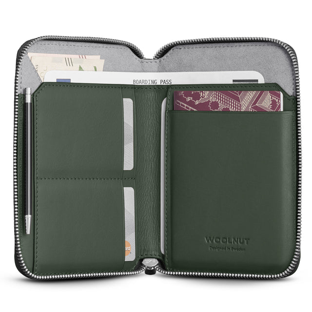 WOOLNUT travel folio case organizer leather green