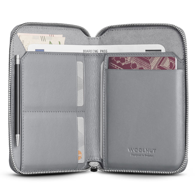 WOOLNUT travel folio case organizer leather grey