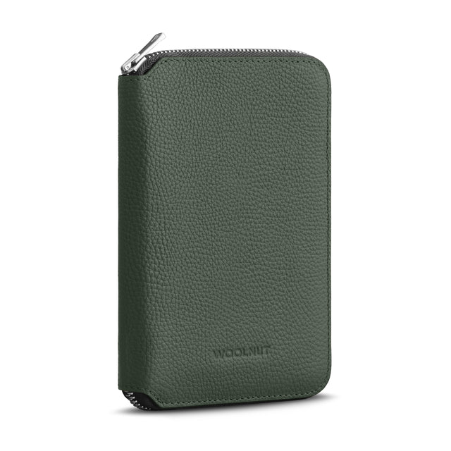 WOOLNUT Leather Travel Folio Wallet with Zipper for Passport, Boarding Pass & Cards green