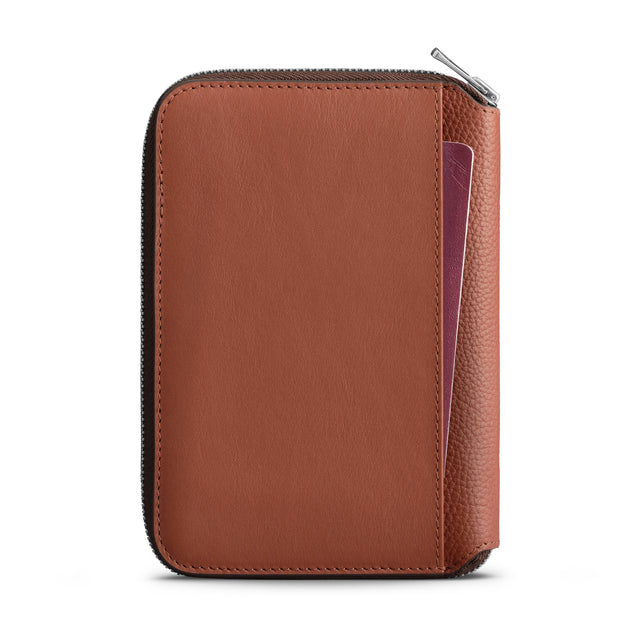 WOOLNUT zipped travel wallet for passport bills boarding pass cards cognac brown