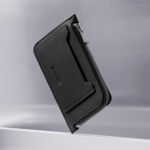 zipped leather wallet case black woolnut