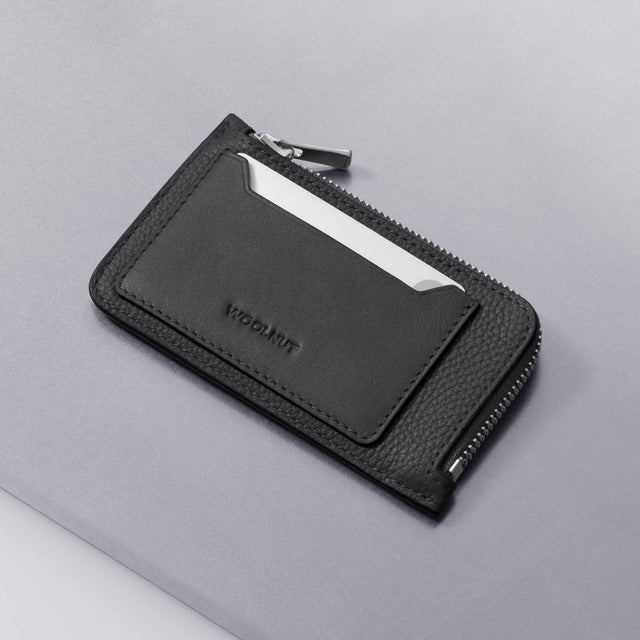 woolnut leather zipper wallet black