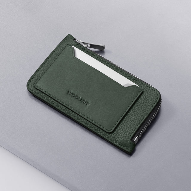 woolnut leather zipper wallet green