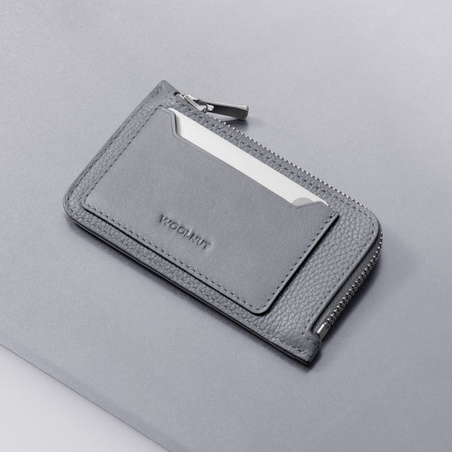 woolnut leather zipper wallet grey