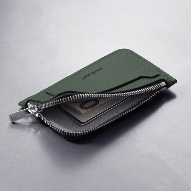 zipped leather wallet case green woolnut