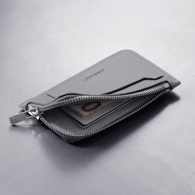 zipped leather wallet case grey woolnut
