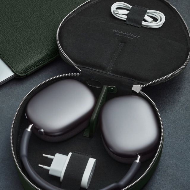 woolnut leather cover bag for airpods max green