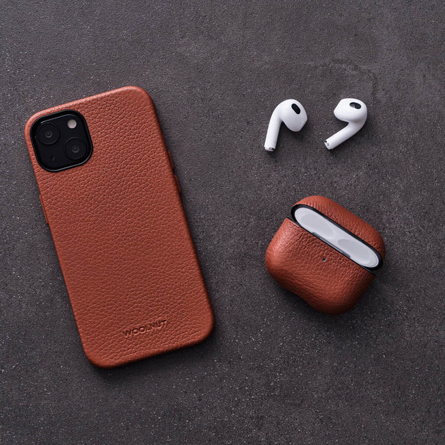 airpods case cover leather by woolnut cognac brown
